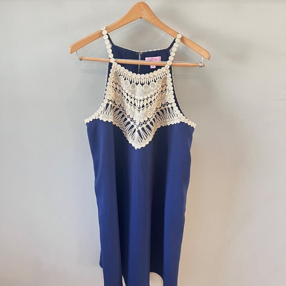 Lilly Pulitzer Blue Dress with Cream Crochet Detail